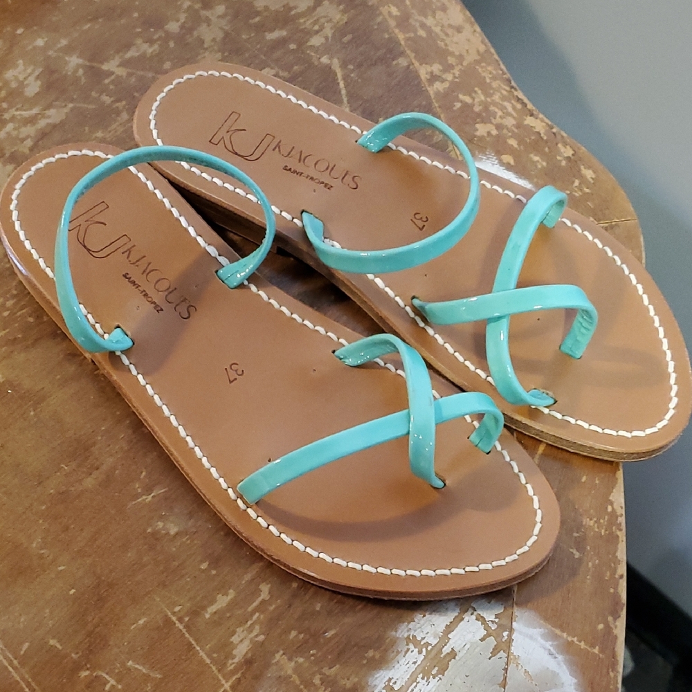 K.Jacques Blue and Brown Sandals Minimalist Design